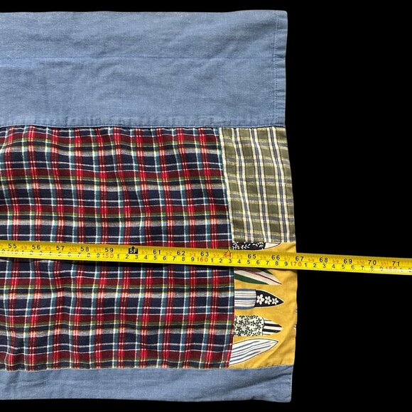 Retro Tropical Surf Patchwork Curtain Toppers 2 Panels Beach Nautical Plaid - Picture 10 of 11